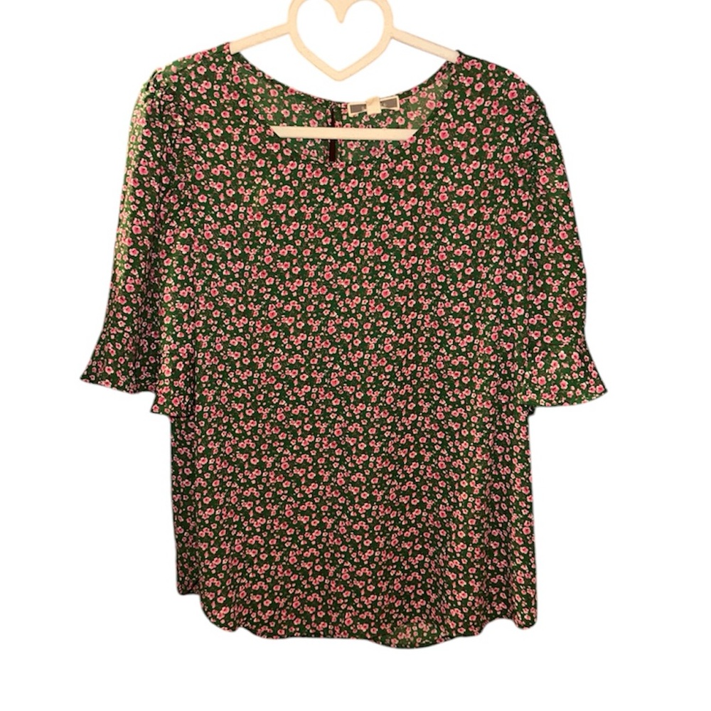 Floral Blouse with Pink and Green Pattern